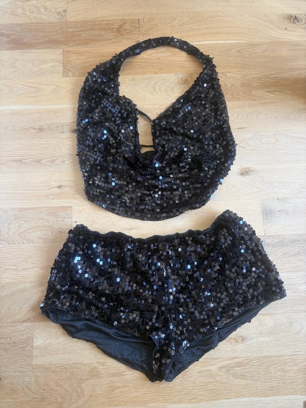 Muse Black Sequin Women's Shorts and top